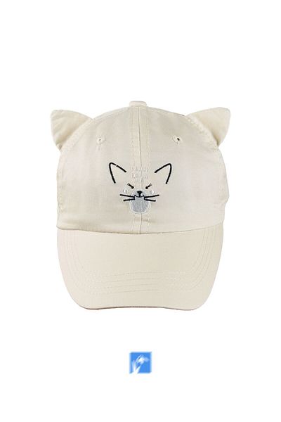 Kardelen Butik Denizli 100% Cotton Cat Hat with Nape Protection for Baby Girls (1-3 Years) (Size 48-50 cm)