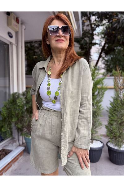 DenizEge Muslin Collar Shirt Green