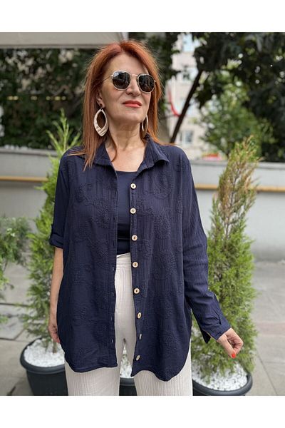 DenizEge Πουκάμισο με στάμπα Navy Blue