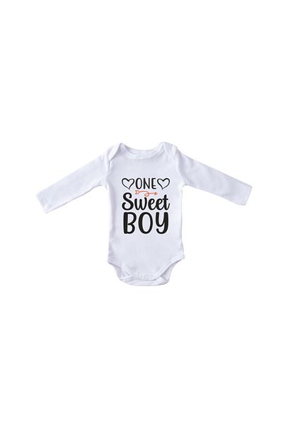 Printisimi Body bebelus "One sweet boy", Alb, Bumbac