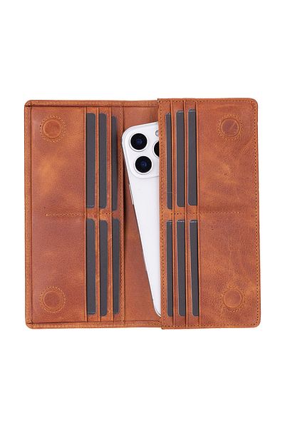 Lev Leather Genuine Leather Women's Wallet - Phone Compartment, Card Holder, Coin Compartment, Magnet Closure