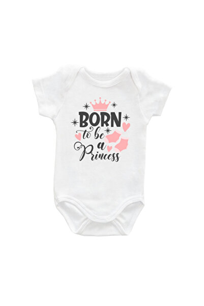Printisimi Body bebelus "Born to be a princess", Alb, Bumbac