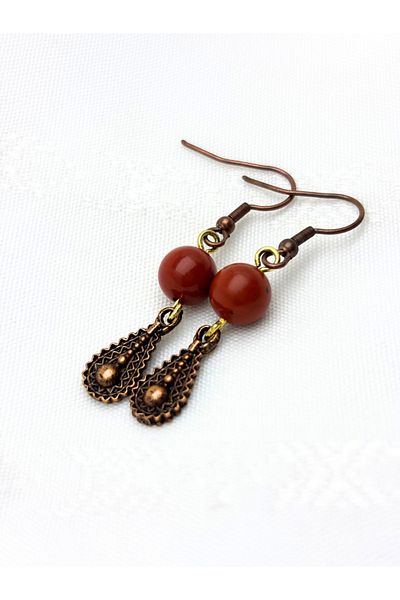 ayrestyle Jasper Natural Stone Bohemian Authentic Dangle Hook Earrings Zamak Casting Red Women's Earring 5cm
