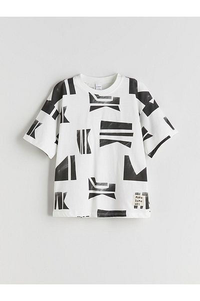 LC Waikiki White Crew Neck Printed Boy's T-Shirt