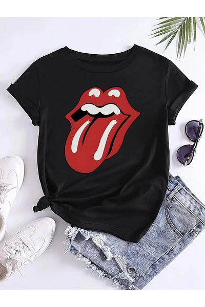 qubo sportswear & company Tricou negru cu mânecă scurtă, unisex, din bumbac, cu imprimeu supradimensionat