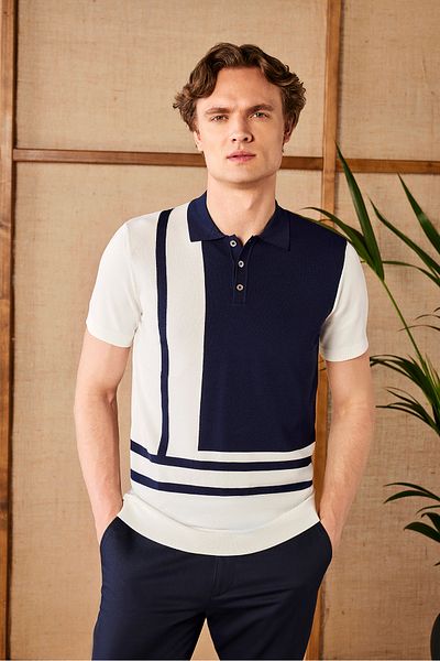 Sarar Interview Polo Neck Short Sleeve Black Knitwear T-Shirt