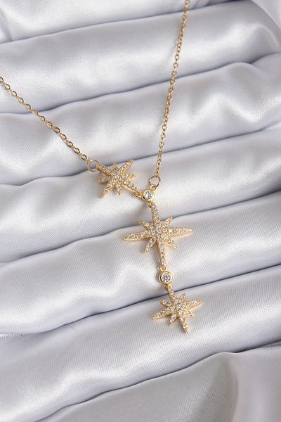 Clariss 316L Steel Chain Gold Color Zircon Stone Pole Star Model Women's Necklace