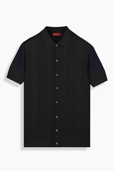 Sarar Interview Polo Neck Buttoned Black Knitwear T-Shirt