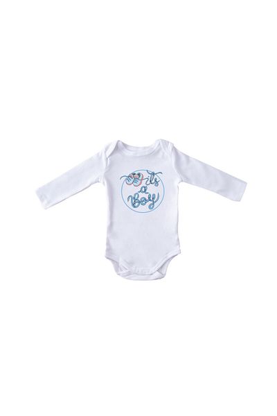 Printisimi Body bebelus "It's a boy, botosei", Alb, Bumbac