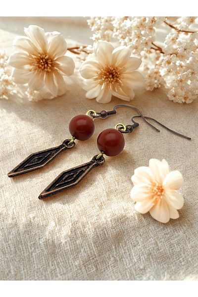 ayrestyle Red Jasper Stone Geometric Diamond Cut Women's Earrings 5 cm