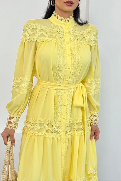Neşeli Butik rochie lungă de damă cu design detaliat din dantelă NBMS42110
