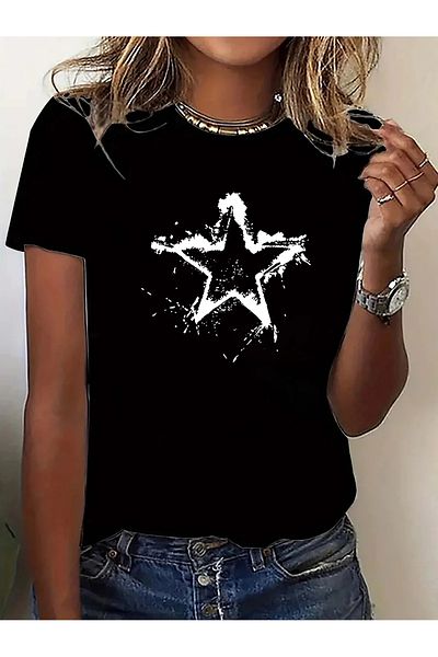 qubo sportswear & company Tricou negru cu mânecă scurtă, unisex, din bumbac, cu imprimeu supradimensionat