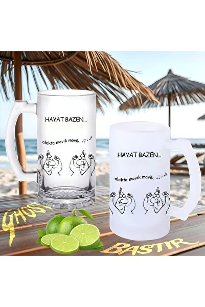 Genel Markalar Hunili deli buzlu ya da buzsuz bira bardağı - Baskılı Kupa Bardak - Doğart Sanat