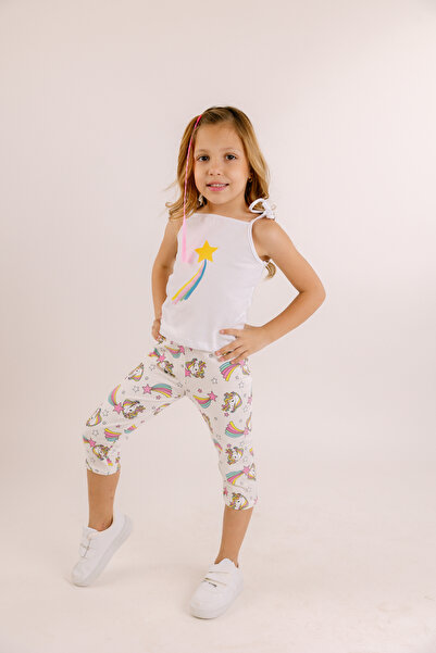 geef kıds Girl's 2-Piece Set Star Printed Sleeved Top Knee-Length Leggings Bottom