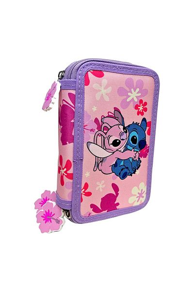 Stitch Pencil Case With Three Compartments, Equipped, 43 Pieces, Multicolor, Happy, , Disney