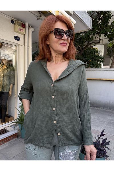 DenizEge Πουκάμισο με κουκούλα Muslin Khaki