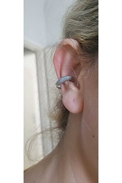 by kayra collection ÇELİK GÜMÜŞ RENK ALTIN RENK DETAYLI EARCUFF KIKIRDAK KÜPE