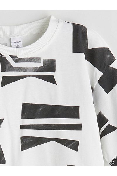 LC Waikiki White Crew Neck Printed Boy's T-Shirt