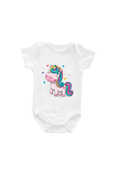 Printisimi Body bebelus "Unicorn frumi", Alb, Bumbac