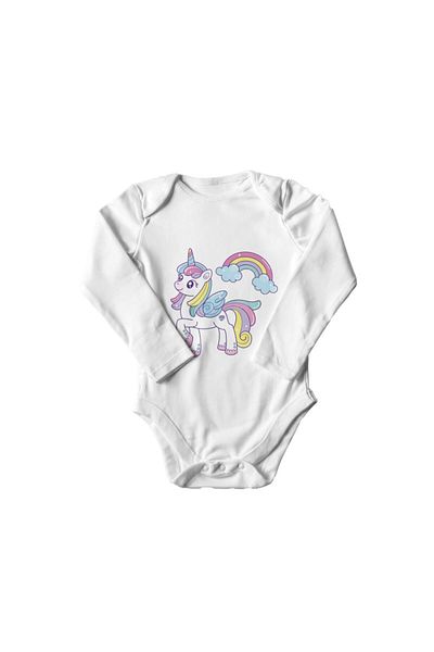 Printisimi Body bebelus "Mandru unicorn", Alb, Bumbac