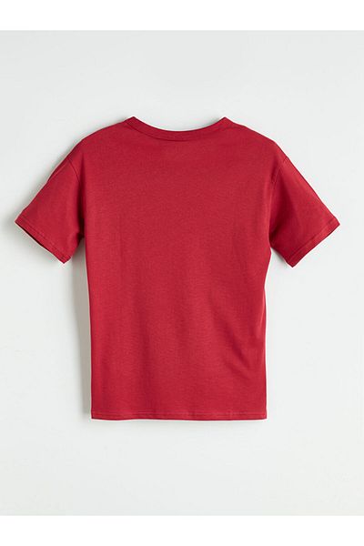 LC Waikiki Red Crew Neck Printed Boy's T-Shirt