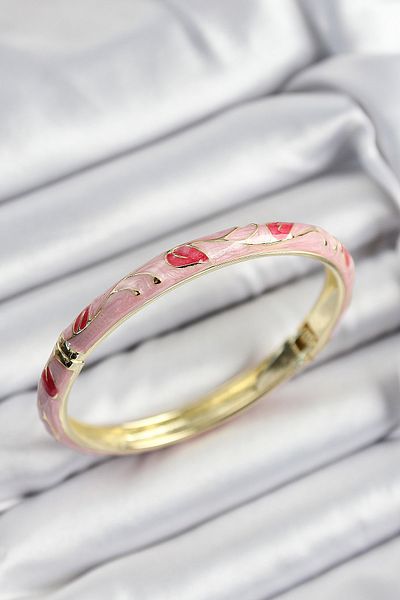 Clariss Mineli Brass Red and Pink Leaf Motif Gold Color Women's Handcuffs