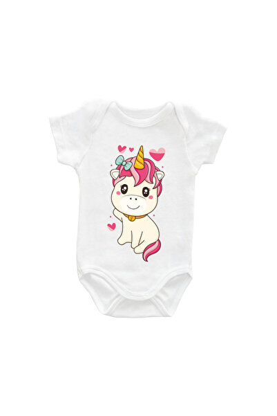 Printisimi Body bebelus "Unicorn fetita", Alb, Bumbac