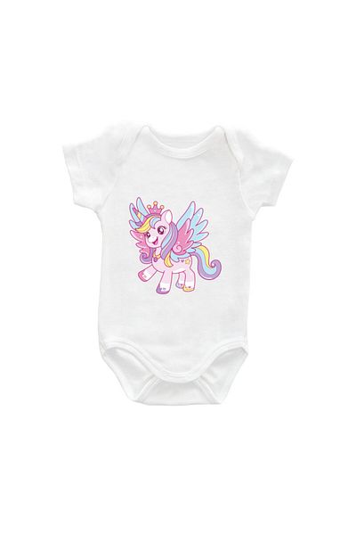Printisimi Body bebelus "Unicorn cu coronita", Alb, Bumbac