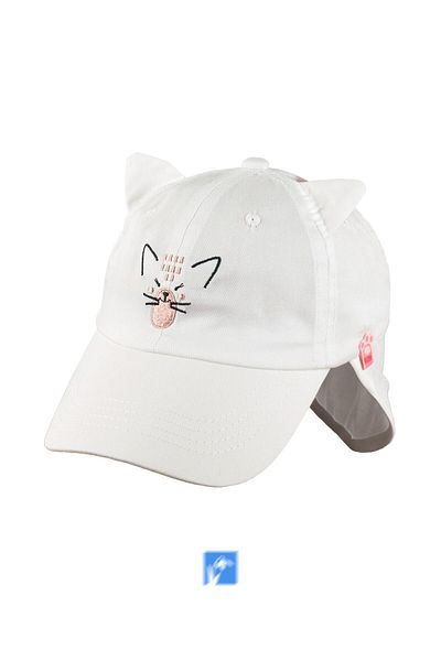 Kardelen Butik Denizli 100% Cotton Cat Hat with Nape Protection for Baby Girls (1-3 Years) (Size 48-50 cm)