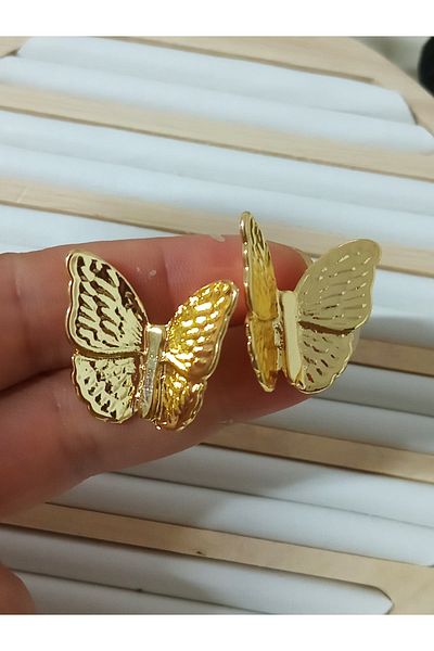 mos&more Gold Color Butterfly Design Women's Earrings