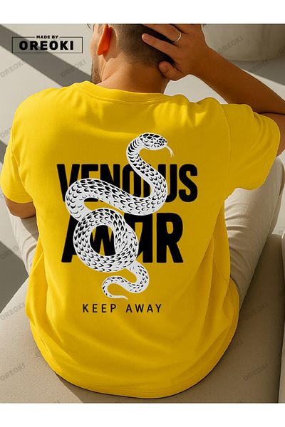 EFFRENATU Stay Away Printed Cotton Fabric Men's Yellow T-Shirt