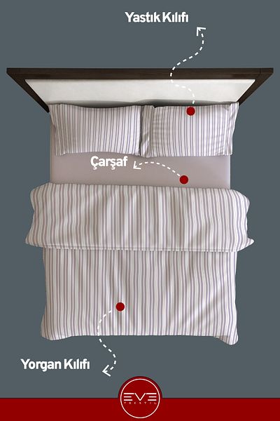 Eve Tekstil طقم غطاء لحاف فاخر مزدوج مخطط من الساتان مقاس 200 × 200 سم