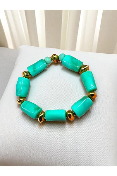 dela otantik Handmade Thick Acrylic Beaded Adjustable Bracelet – Authentic Bohemian Colorful Summer Style Bijoux Jewelry