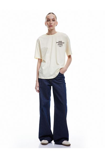 Koton New Season Short Sleeve Crew Neck Cotton Back Printed Oversize T-Shirt