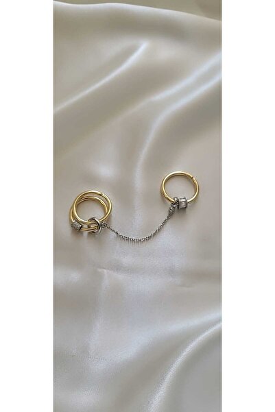 by kayra collection ÇELİK ZİNCİR DETAYLI ZİRKON TAŞLI RAİNBOW YÜZÜK
