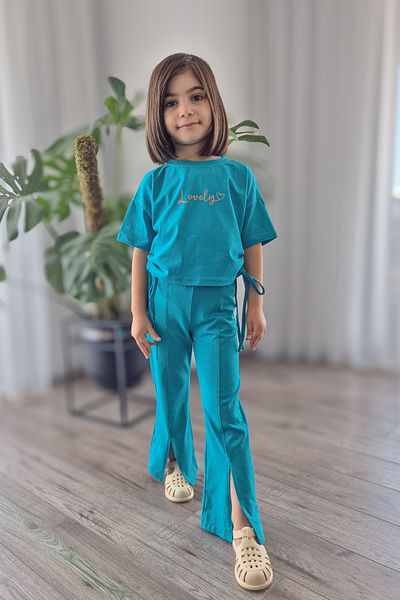 BALKABAĞI Camgöbeği̇ Slitted Tights Girl's Summer Cotton 2-Piece Set (Mtyk0011)