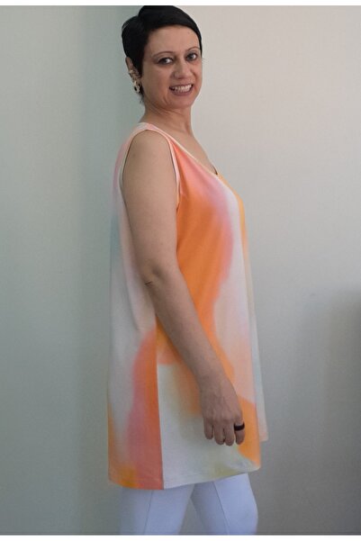 Mertcan Butik Batik Pattern Thick Strap Combed Viscose T-Shirt