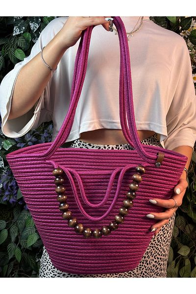 MaVaux Fiona Stylish Straw Shoulder Bag with Natural Wooden Bead Detail