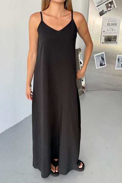 adba style 4024 Modal Woven Adjustable Strap Collar Gathered Women's Dress
