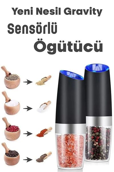 MİMORA HOME 1 Piece Automatic Pepper Salt Mill with Sensor Ceramic Blade Spice