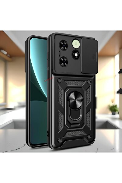 Hatreds Tecno Spark 20 Kılıf Magnetik Standlı Sürgülü Kamera Korumalı TPU Tan...