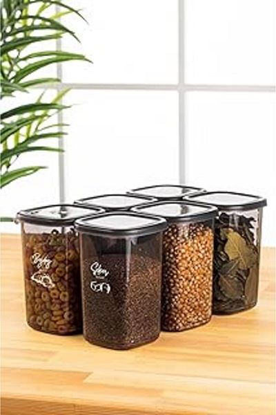 NETWORK ART White silk screen labelled 6-piece 1.2 liter peggy staple storage container anthracite
