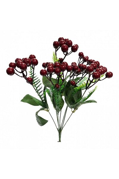 OEM Flori Artificiale, Buchet Cu 7 Fire, Ilex, 32 Cm, Bordeaux