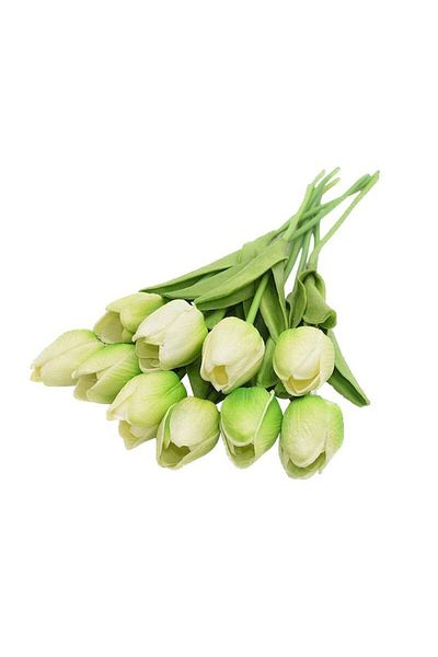 OEM Set 10 tulips made of silicone, decorative artificial flowers, 32 cm, green