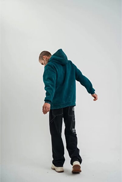 MODA Unisex μακρυμάνικο φούτερ με κουκούλα που πλένεται με κέντημα - σκούρο πράσινο της θάλασσας