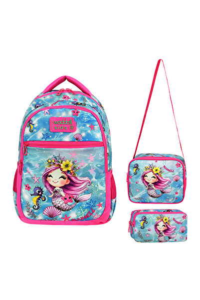 CANLOOR Rucsac pentru școală primară cu tematică sirenă licențiată, cutie termică pentru prânz și suport pentru stilou, set de 3