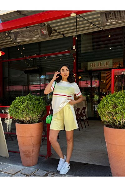 sportiness Modal Fabric Front Stripe Shorts Suit