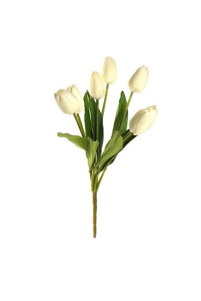 OEM Flori artificiale, lalele, buchet cu 7 tulpini, 37 cm, fildeș