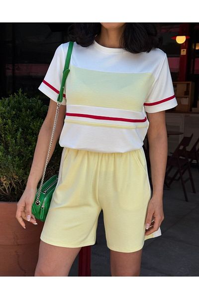 sportiness Modal Fabric Front Stripe Shorts Suit