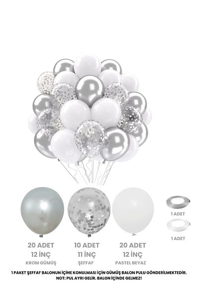 Mielibon Silver Elegance Balloon Set – 12 Inch Chrome Silver & White, 11 Inch Transparent Balloon Combination